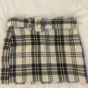 Mango Black and White Checkered Mini Skirt